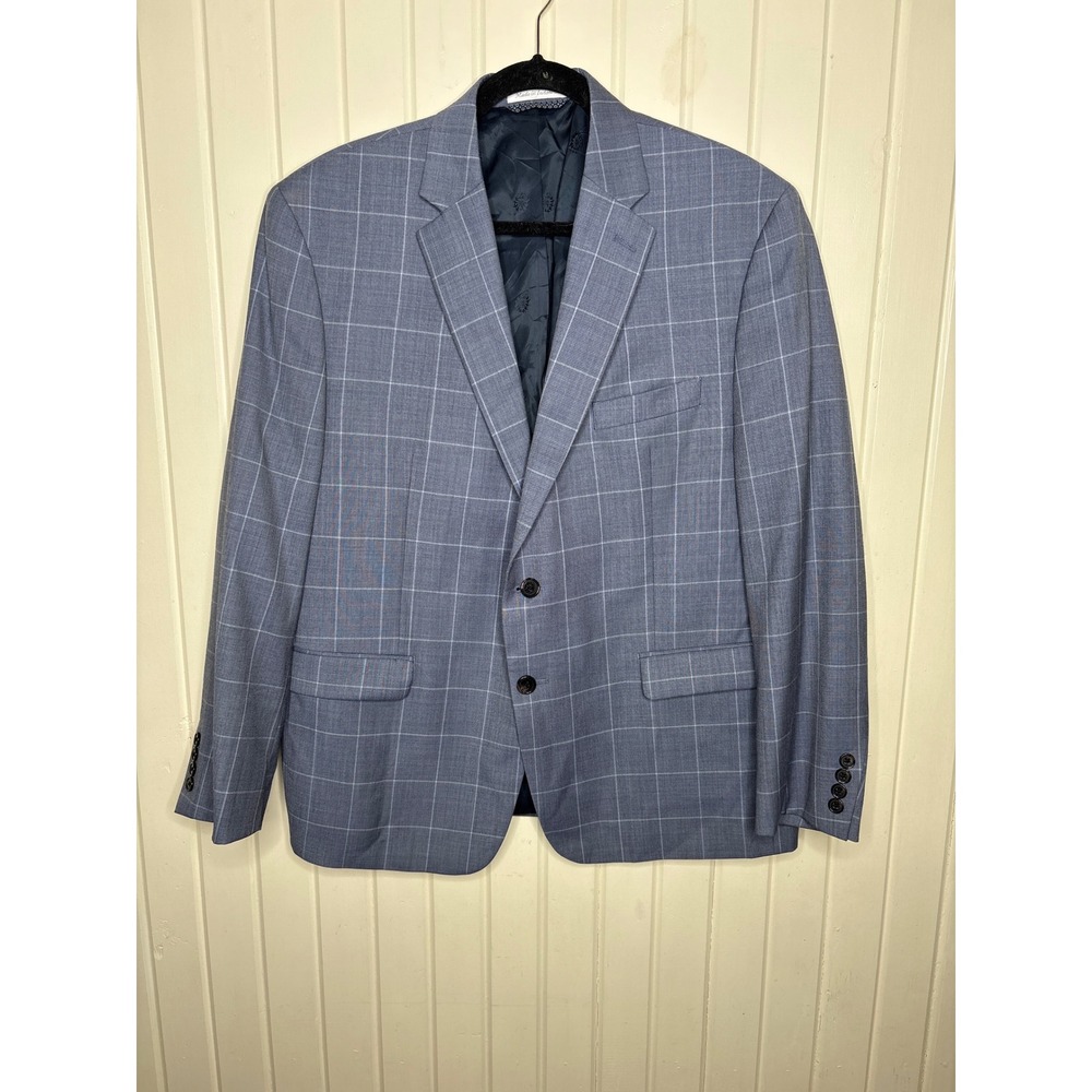 Lauren Ralph Lauren Mens 44S Blue Windowpane Plaid Wool Blend Blazer Sport Coat